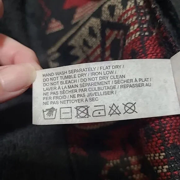 Anama Open Front Vest Women's Size Small Aztec Print Black Red Tan soft Collar - Picture 7 of 9